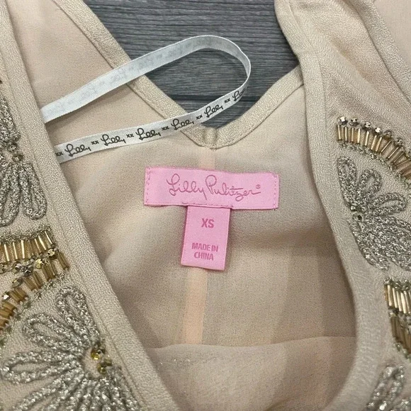 Lilly Pulitzer FIA DRESS Sand Dune Embellished Gold Beige XS - Picture 9 of 11